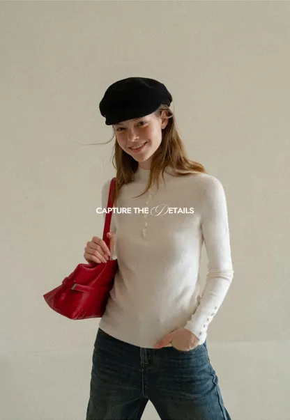 Button Detail Ribbed Knit Sweater