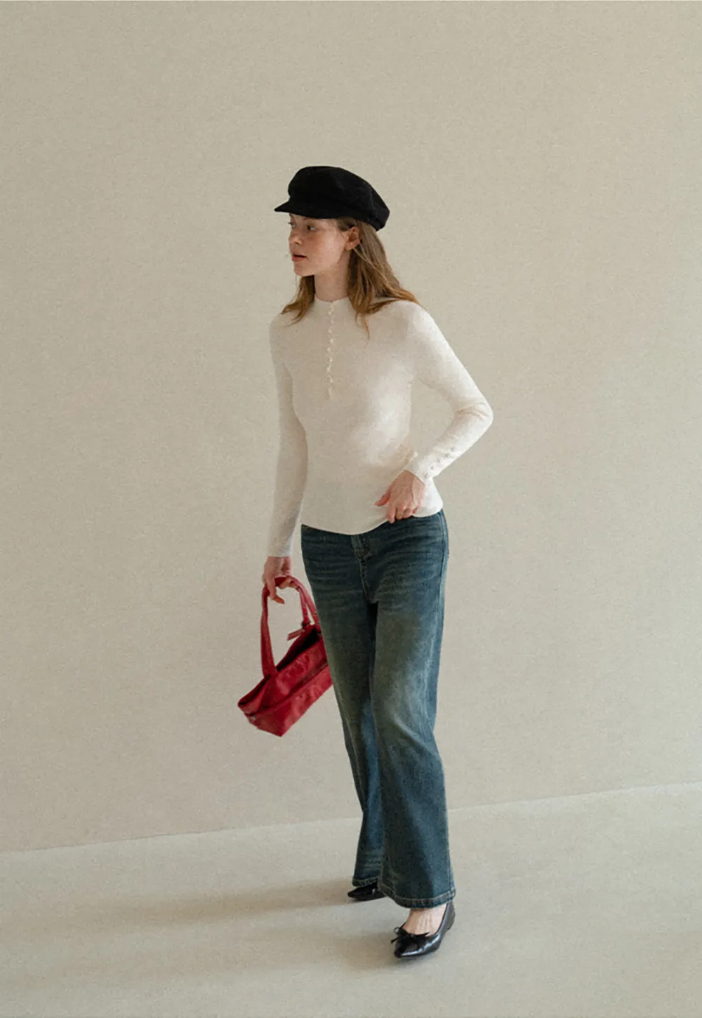 Button Detail Ribbed Knit Sweater