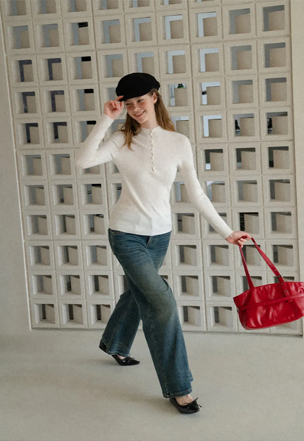 Button Detail Ribbed Knit Sweater