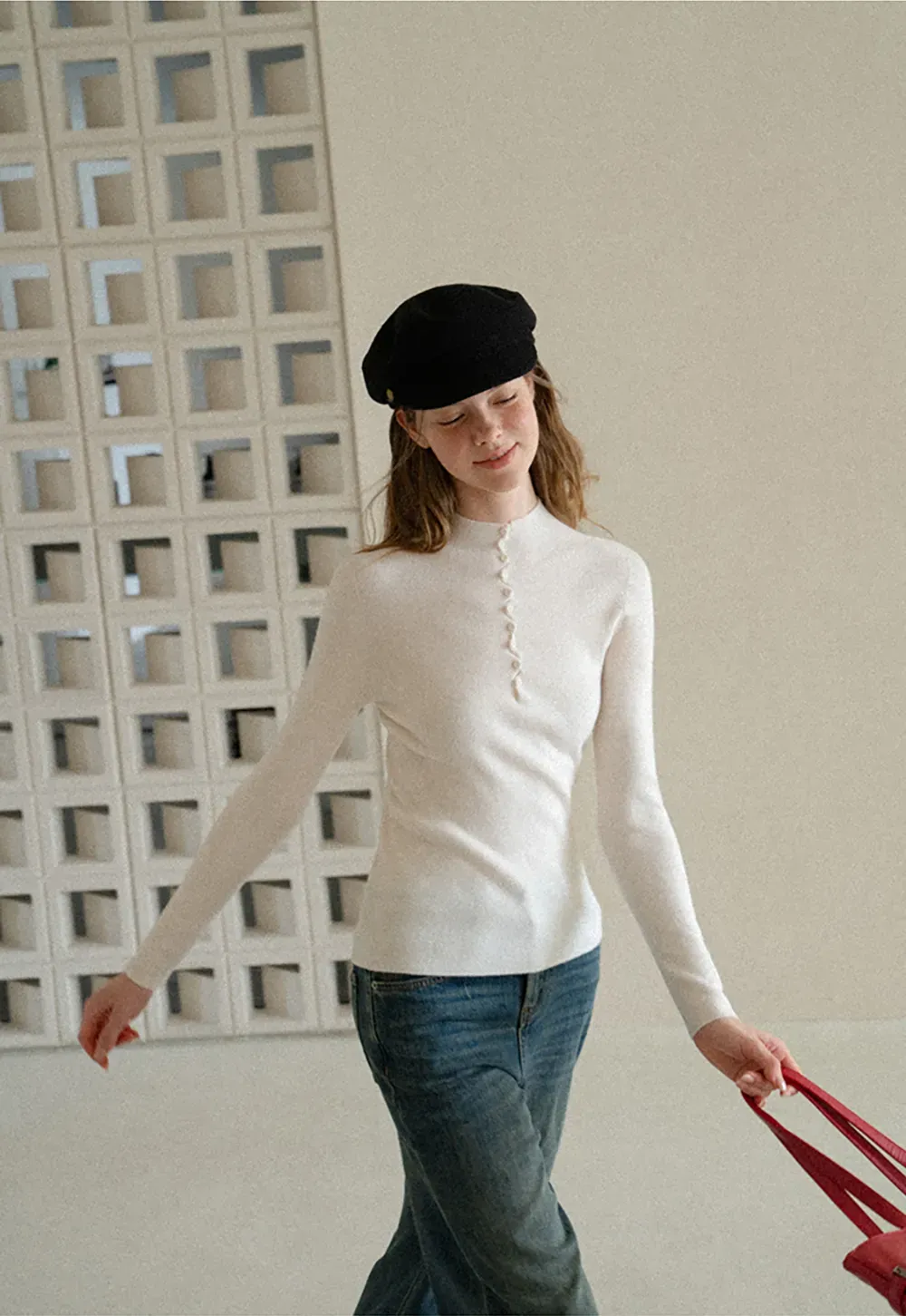 Button Detail Ribbed Knit Sweater