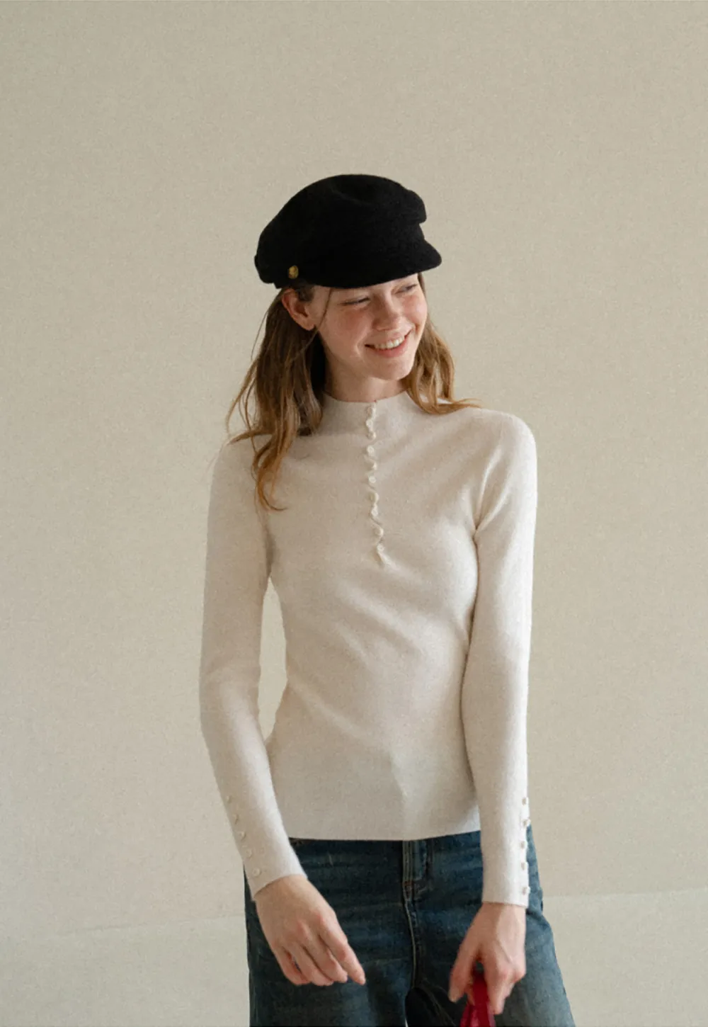 Button Detail Ribbed Knit Sweater