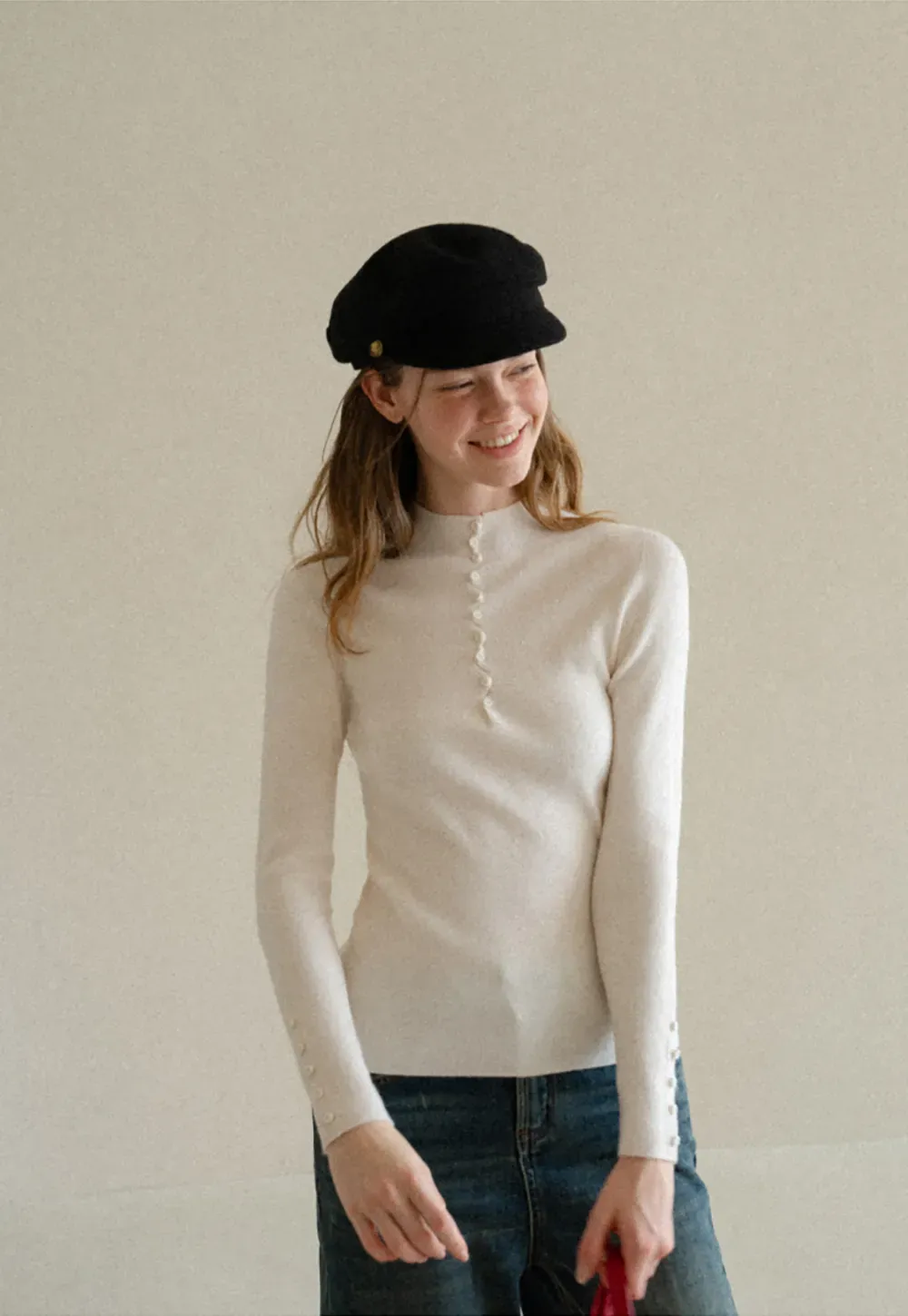 Button Detail Ribbed Knit Sweater