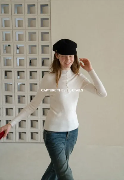 Button Detail Ribbed Knit Sweater
