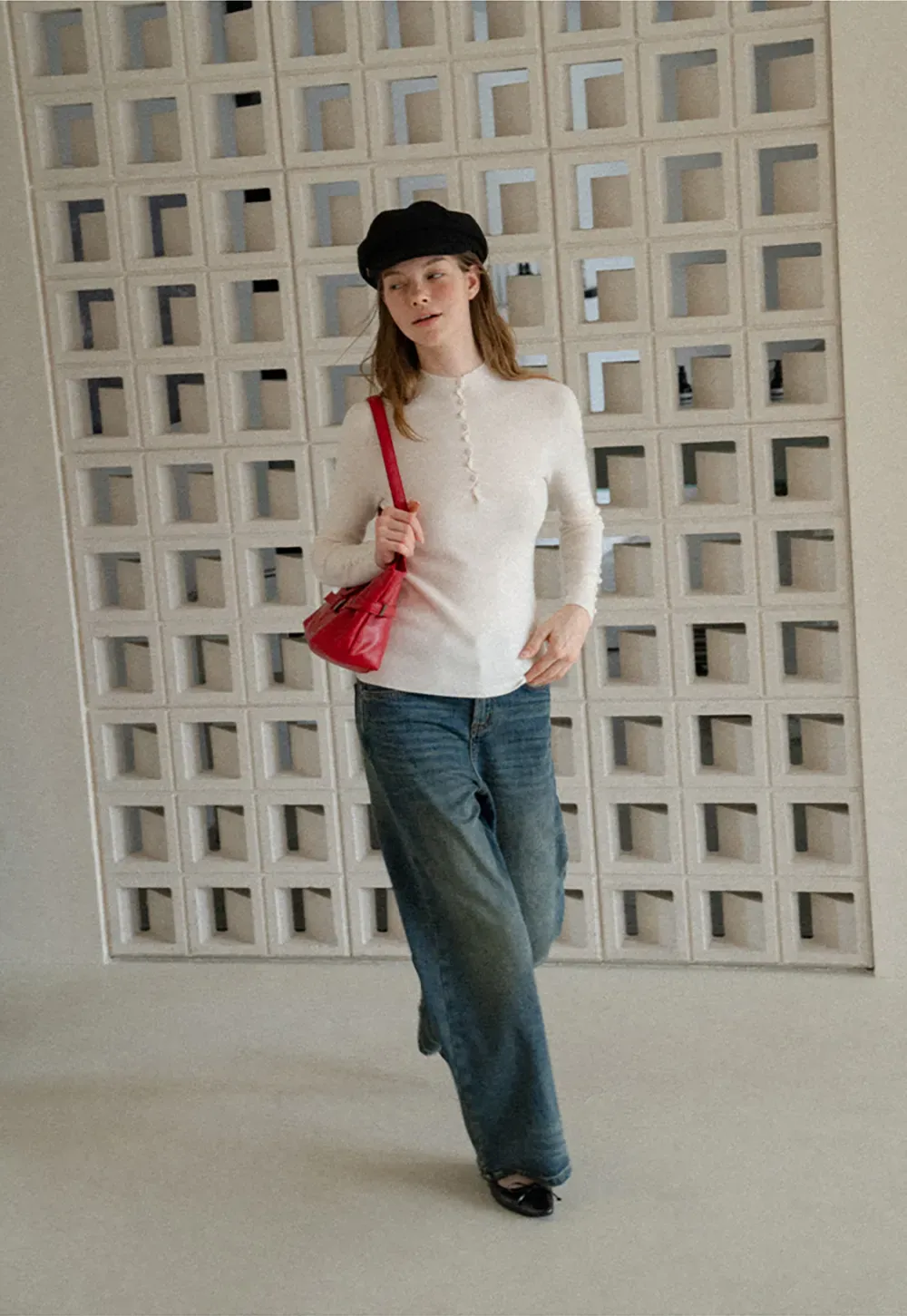 Button Detail Ribbed Knit Sweater