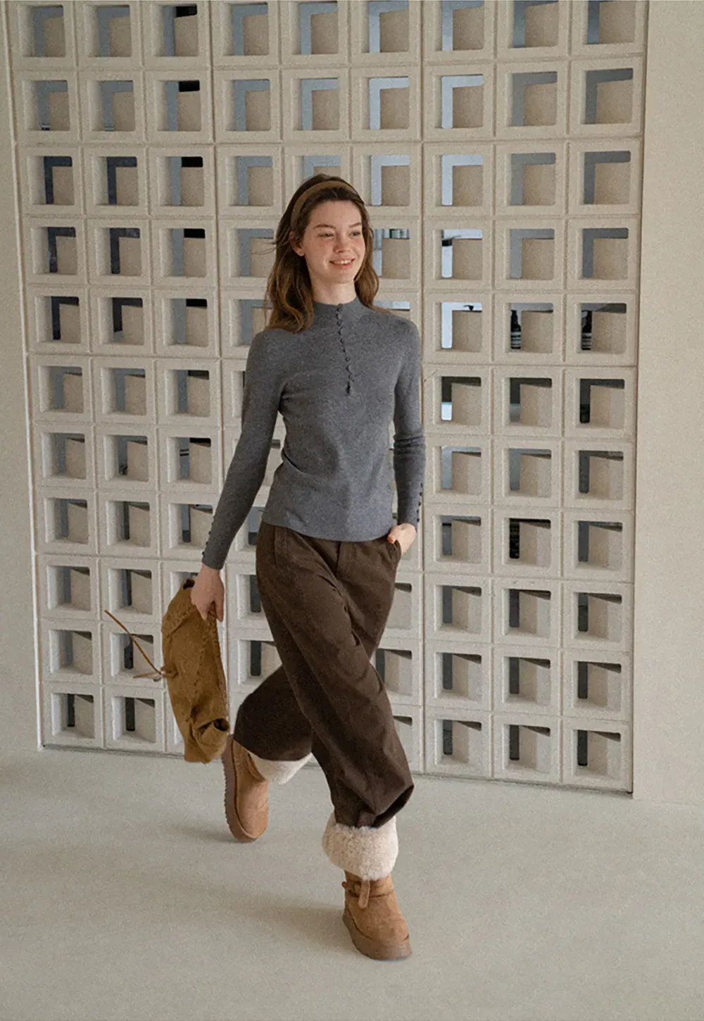 Button Detail Ribbed Knit Sweater
