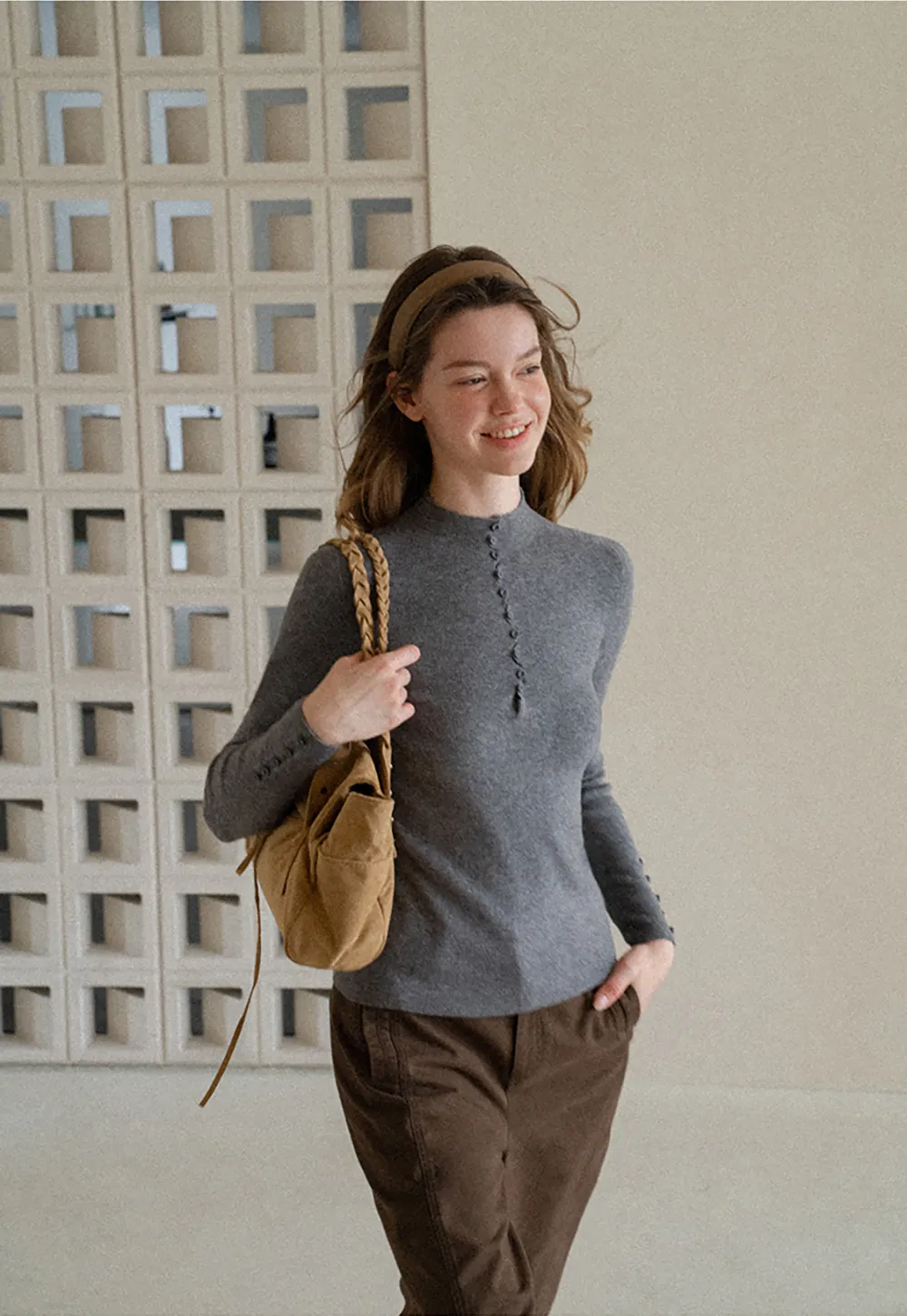 Button Detail Ribbed Knit Sweater