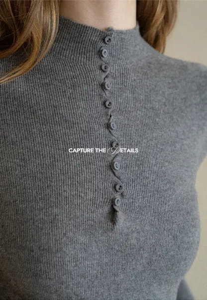 Button Detail Ribbed Knit Sweater