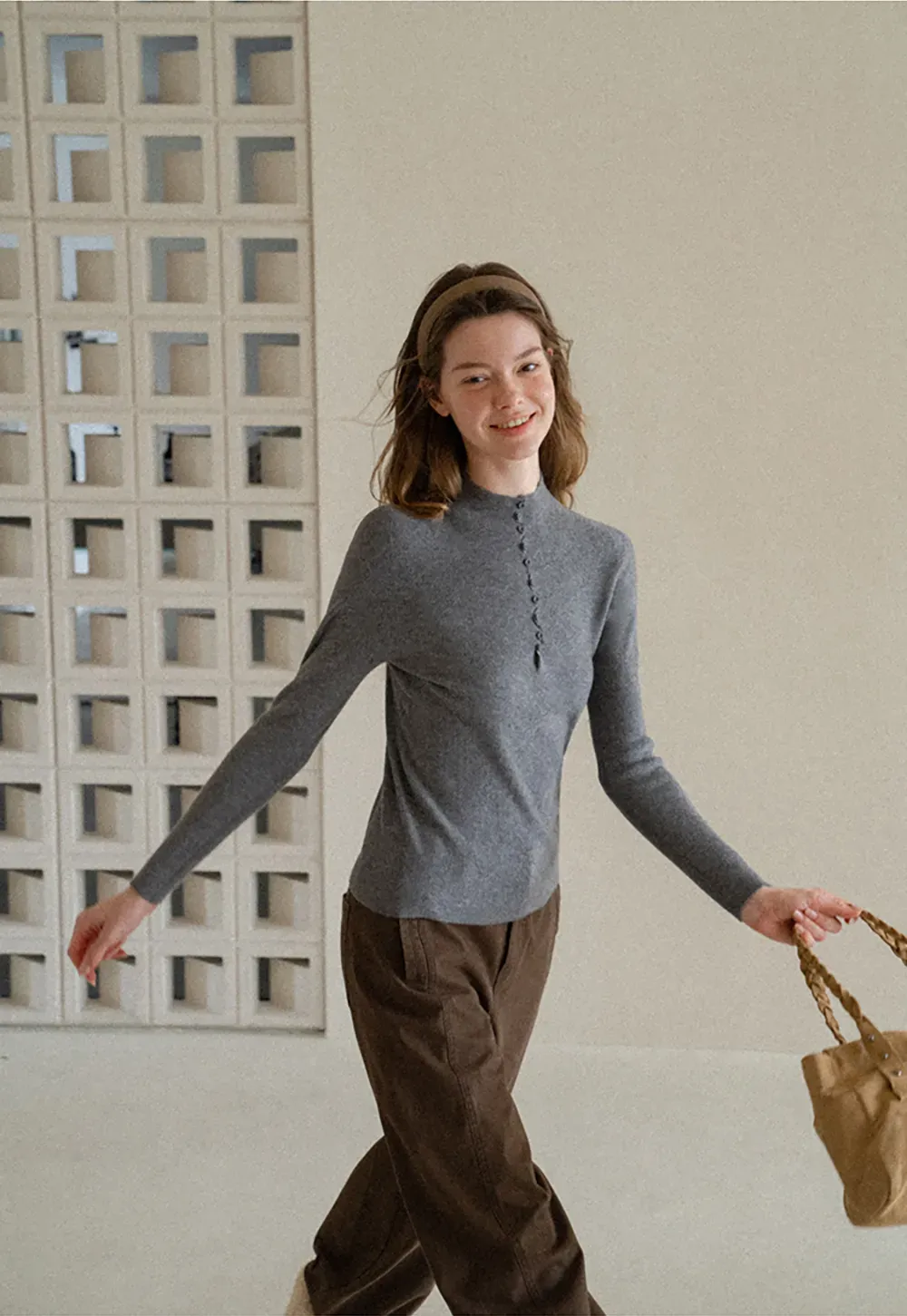 Button Detail Ribbed Knit Sweater