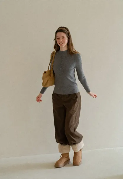 Button Detail Ribbed Knit Sweater