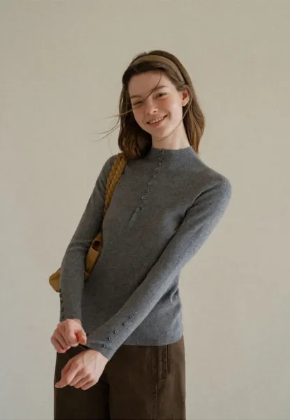 Button Detail Ribbed Knit Sweater