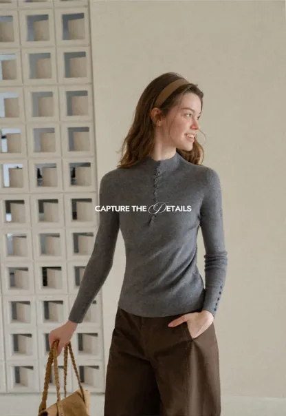 Button Detail Ribbed Knit Sweater