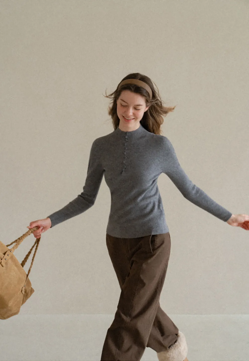 Button Detail Ribbed Knit Sweater