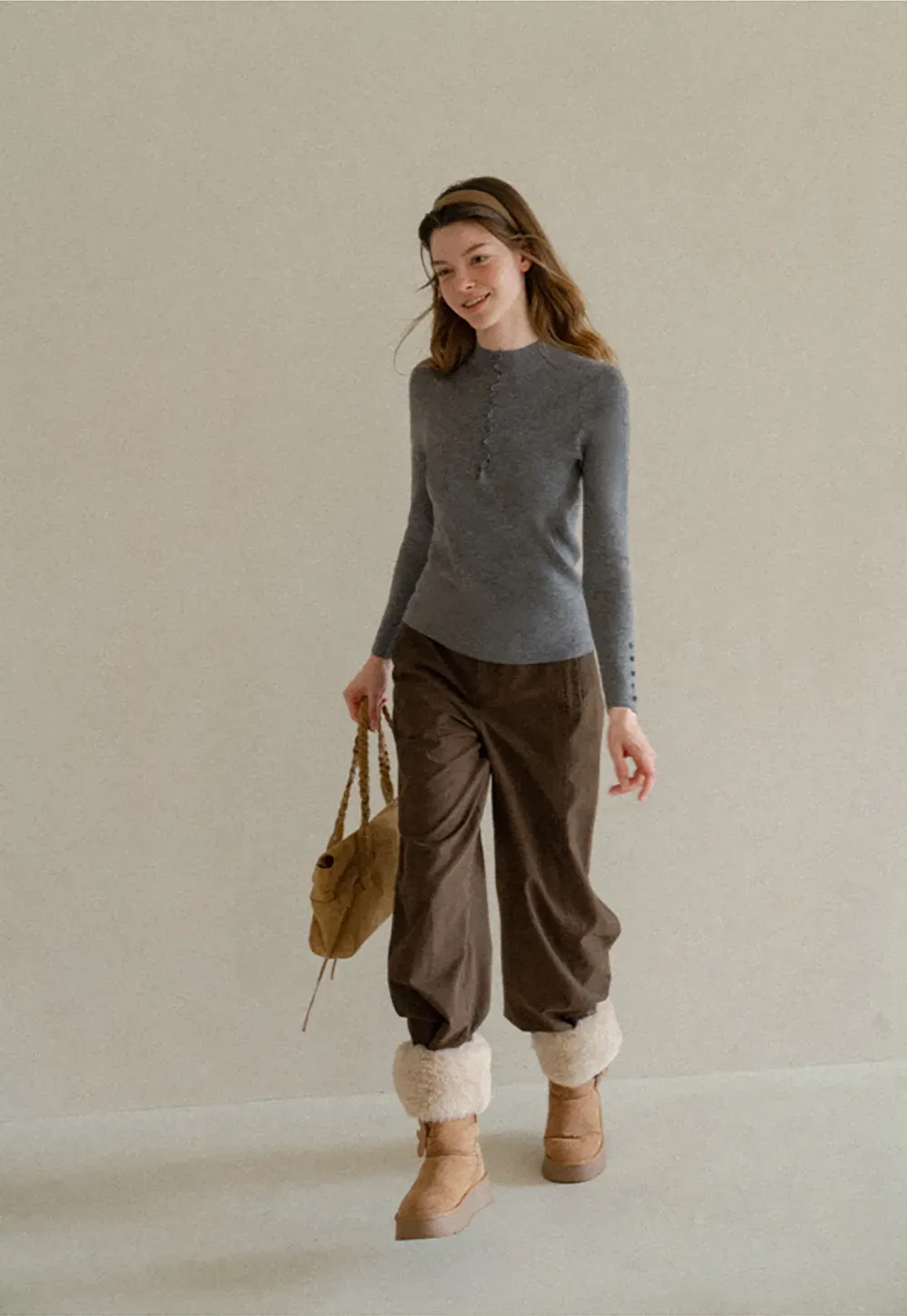 Button Detail Ribbed Knit Sweater