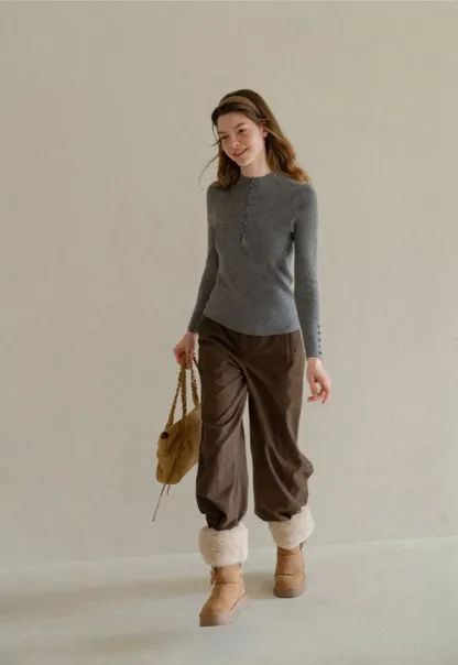 Button Detail Ribbed Knit Sweater