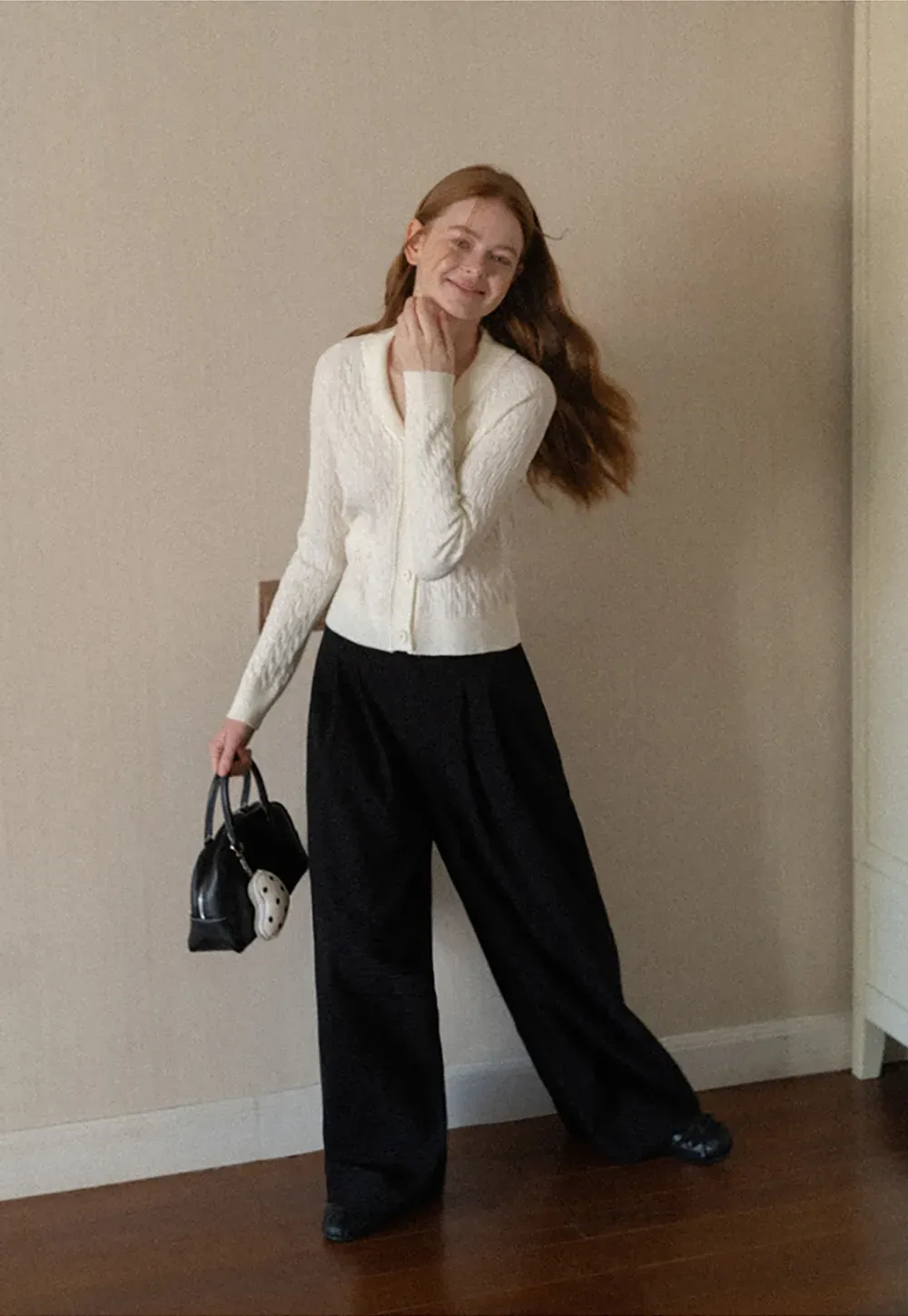 Cable Knit V Neck Button Front Cardigan