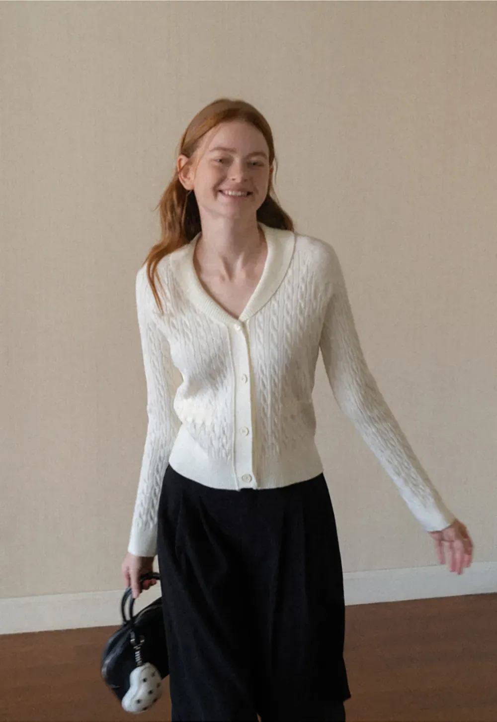 Cable Knit V Neck Button Front Cardigan