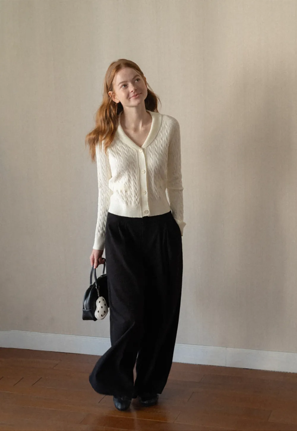 Cable Knit V Neck Button Front Cardigan