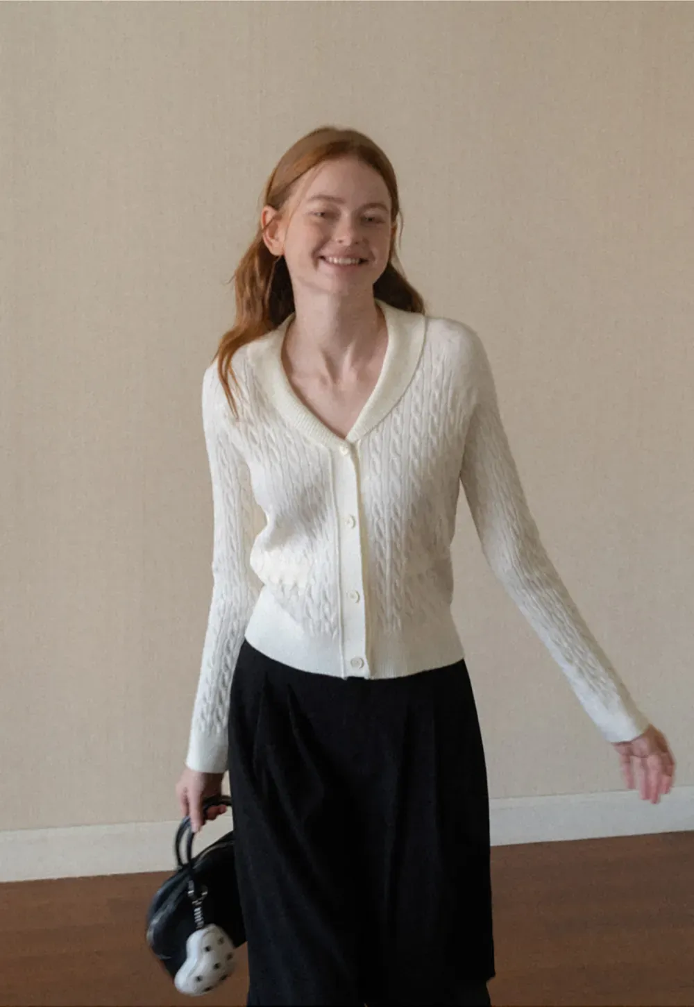 Cable Knit V Neck Button Front Cardigan