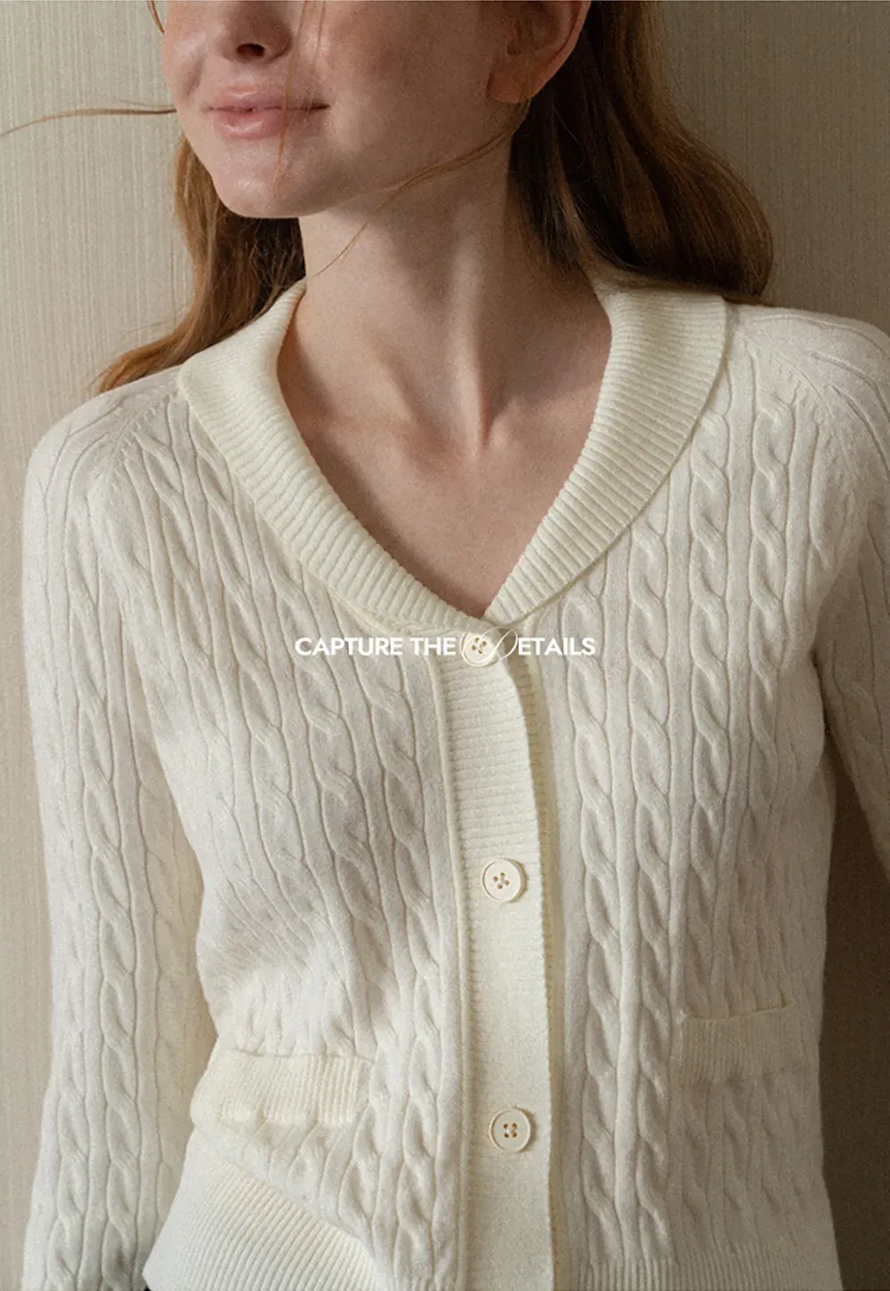 Cable Knit V Neck Button Front Cardigan