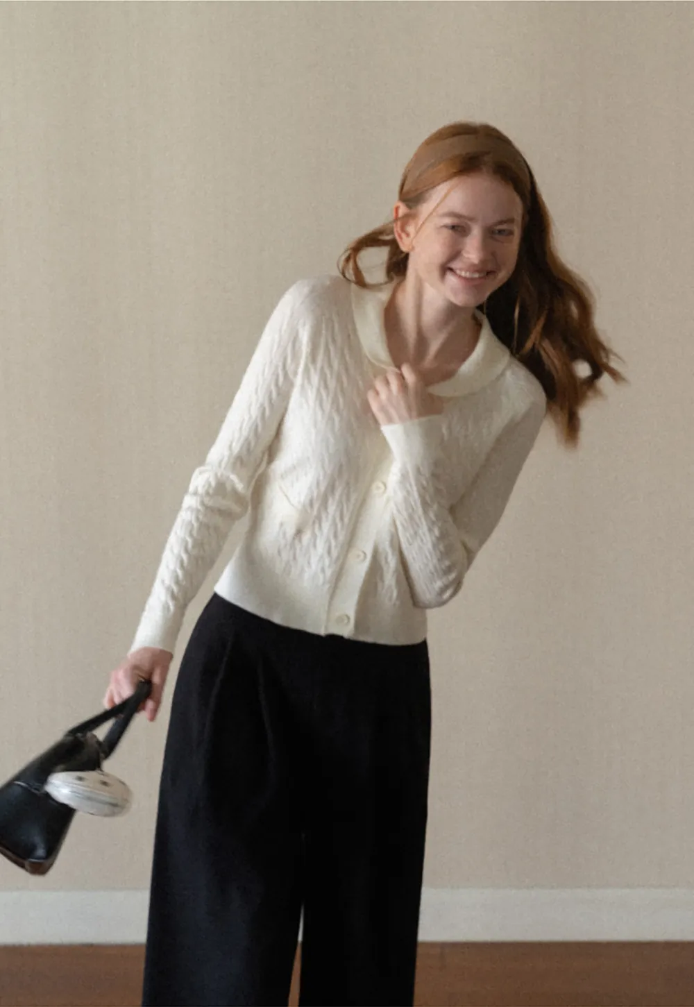 Cable Knit V Neck Button Front Cardigan