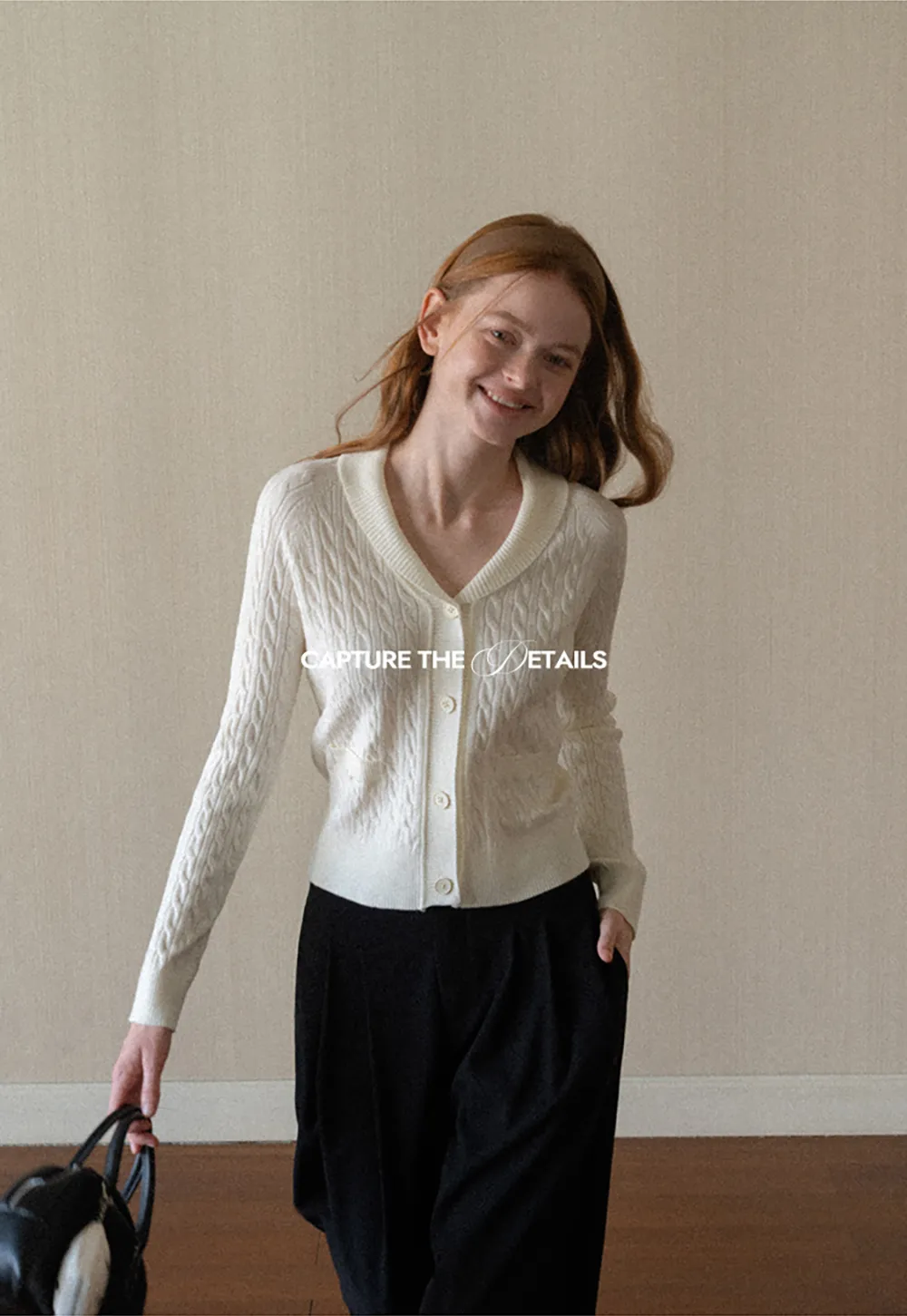 Cable Knit V Neck Button Front Cardigan