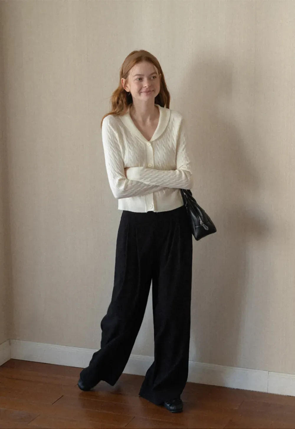 Cable Knit V Neck Button Front Cardigan