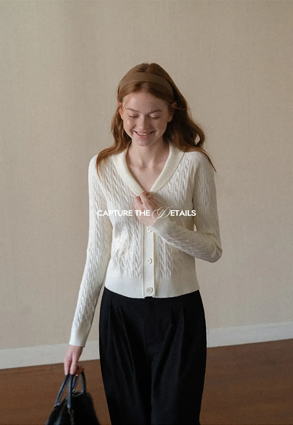 Cable Knit V Neck Button Front Cardigan