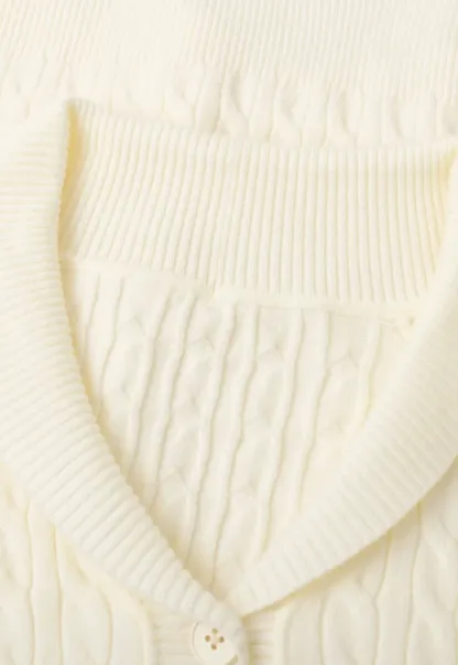 Cable Knit V Neck Button Front Cardigan