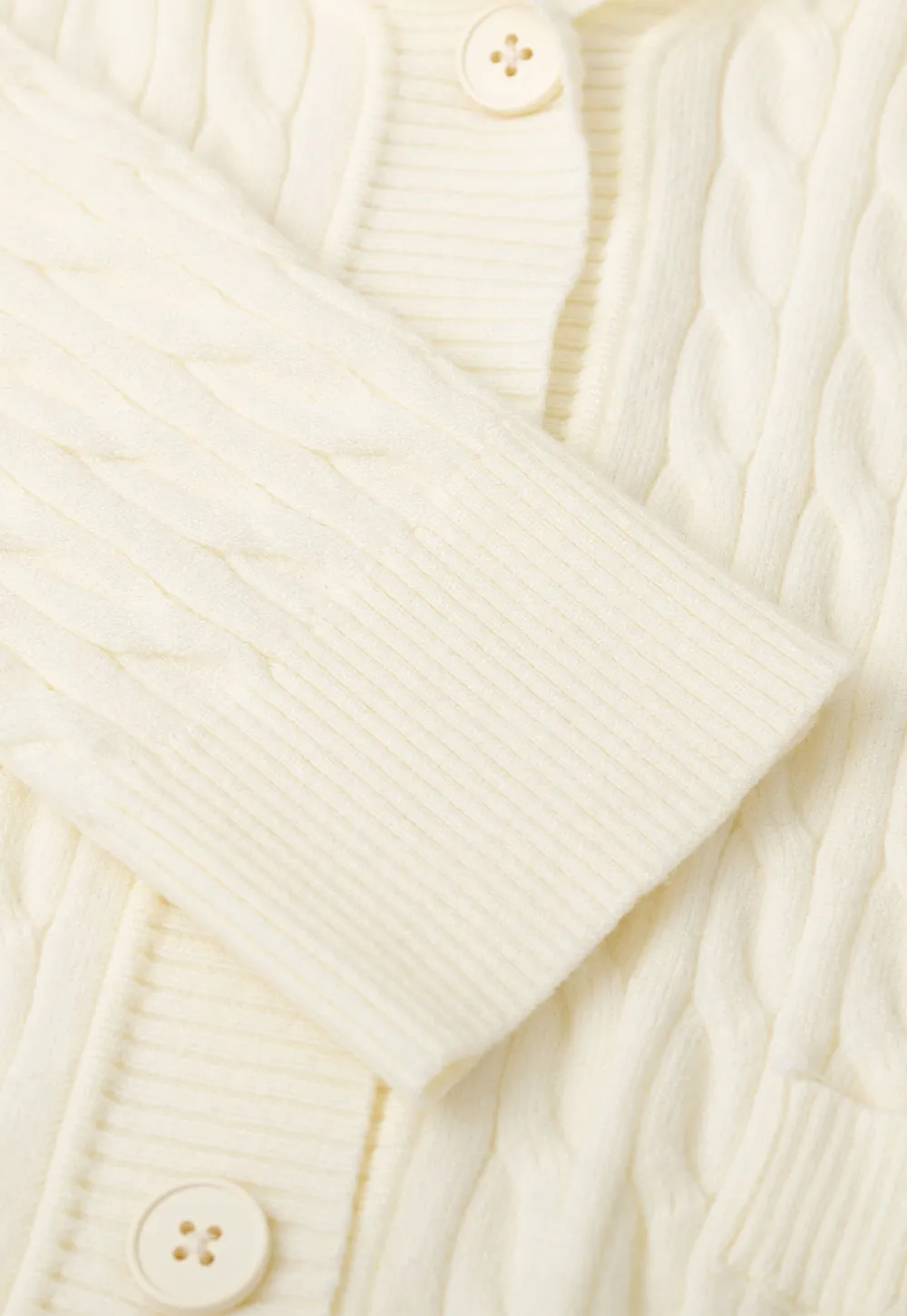 Cable Knit V Neck Button Front Cardigan
