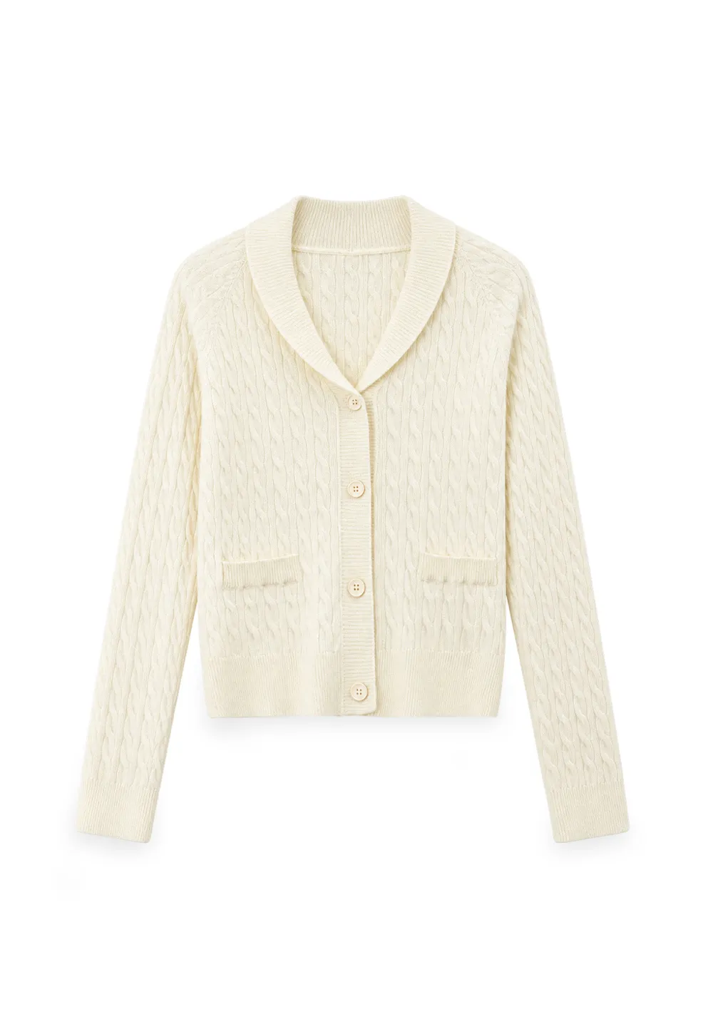 Cable Knit V Neck Button Front Cardigan