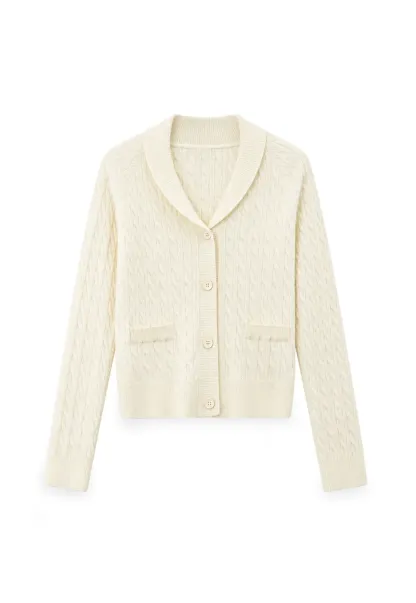 Cable Knit V Neck Button Front Cardigan