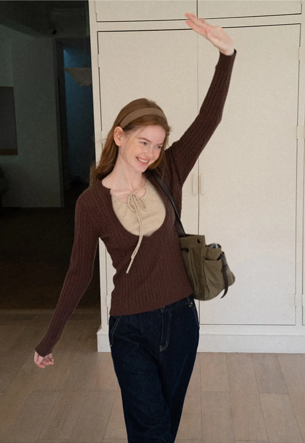 Lace Up Detail Ribbed Knit Sweater