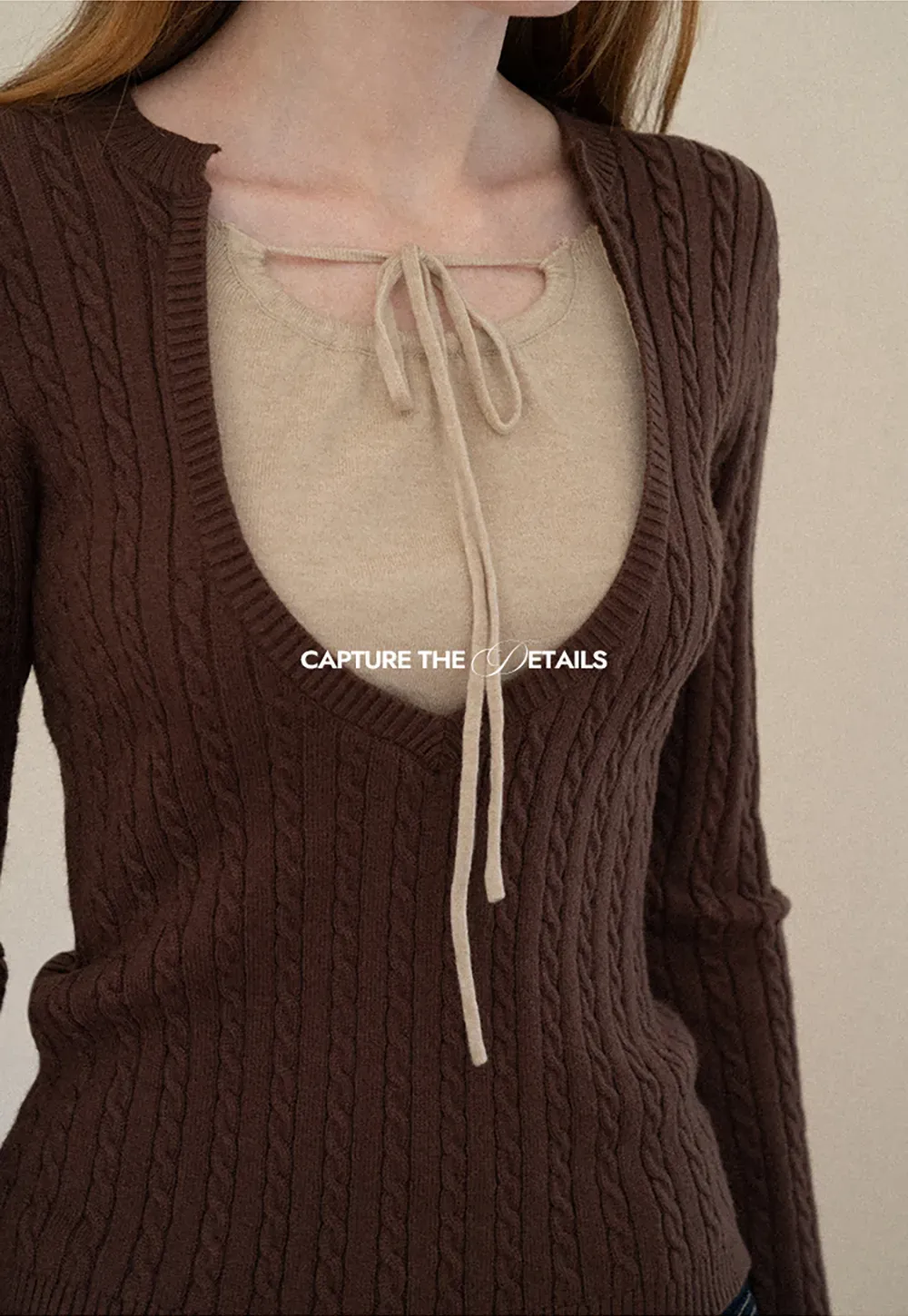 Lace Up Detail Ribbed Knit Sweater