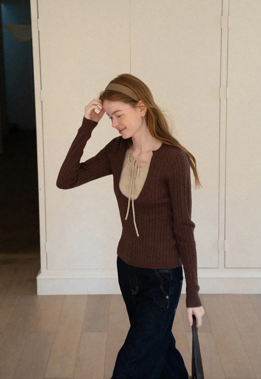 Lace Up Detail Ribbed Knit Sweater
