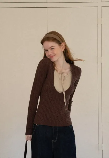 Lace Up Detail Ribbed Knit Sweater