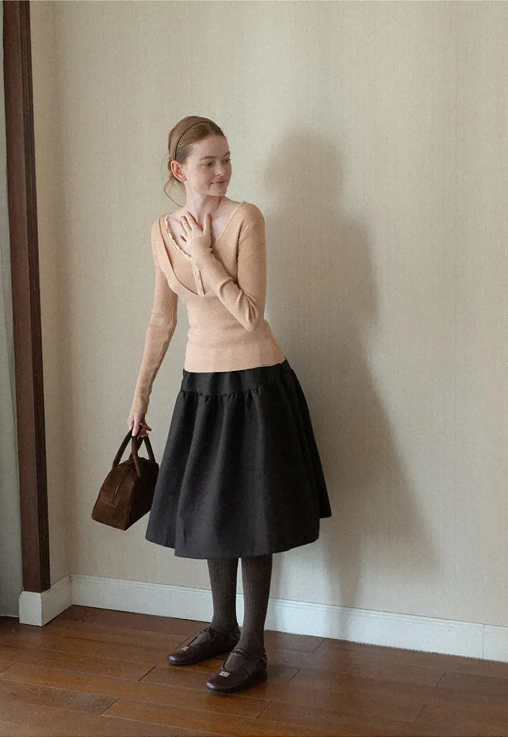 Lace Trim V Neck Ribbed Knit Sweater