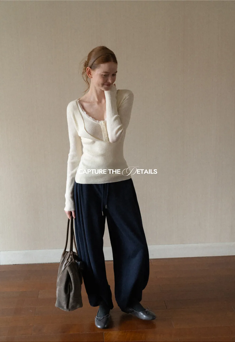 Lace Trim V Neck Ribbed Knit Sweater