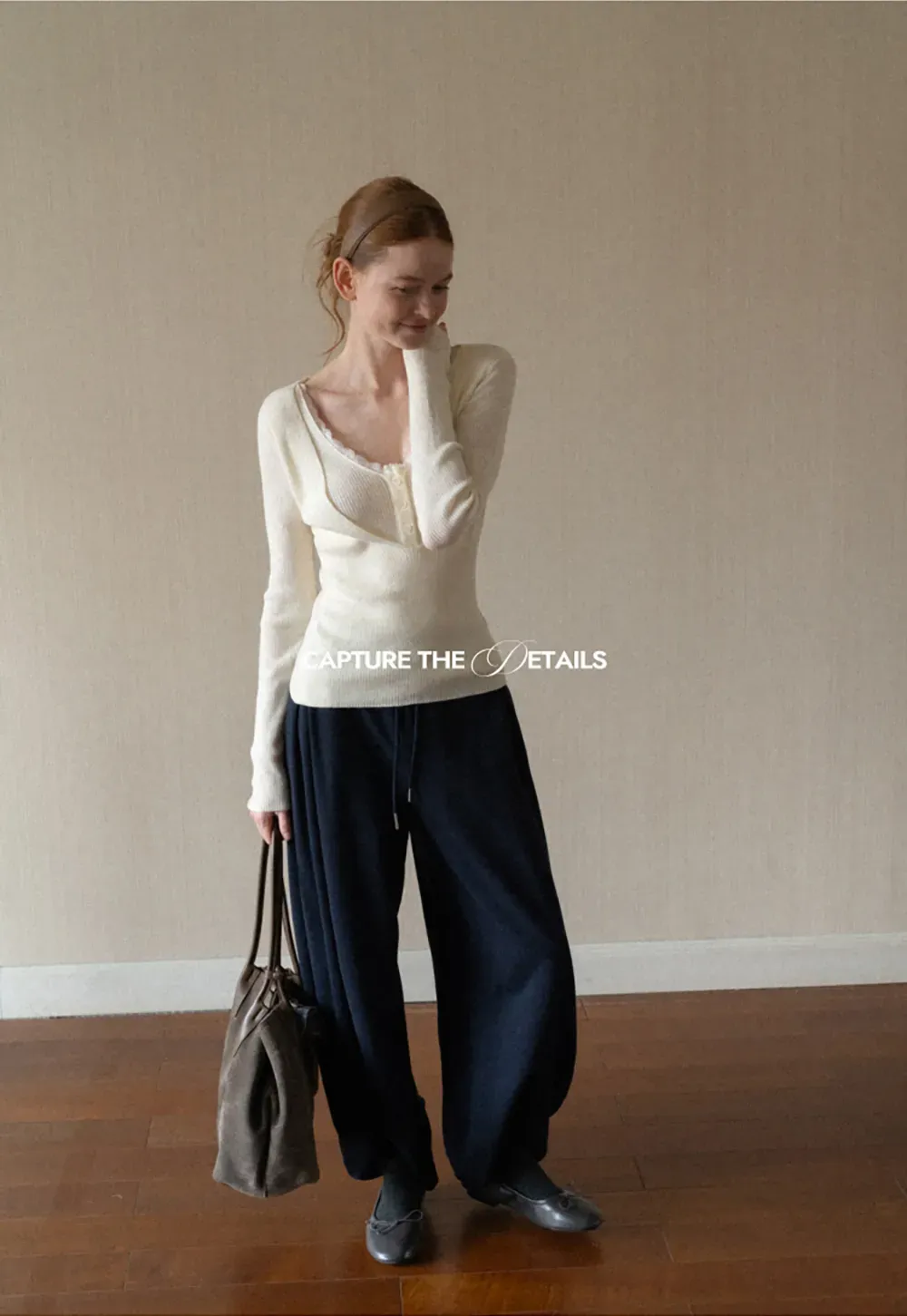 Lace Trim V Neck Ribbed Knit Sweater