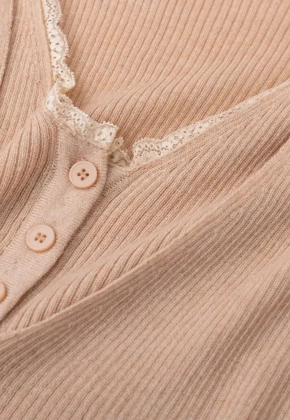 Lace Trim V Neck Ribbed Knit Sweater