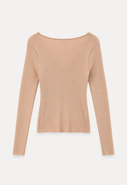 Lace Trim V Neck Ribbed Knit Sweater