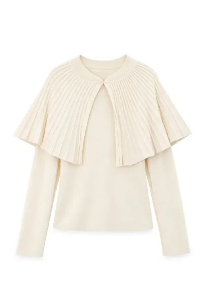 Fur Trimmed Ribbed Knit Cape Sweater