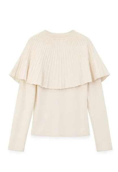 Fur Trimmed Ribbed Knit Cape Sweater