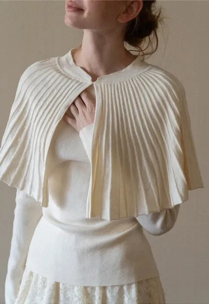 Fur Trimmed Ribbed Knit Cape Sweater