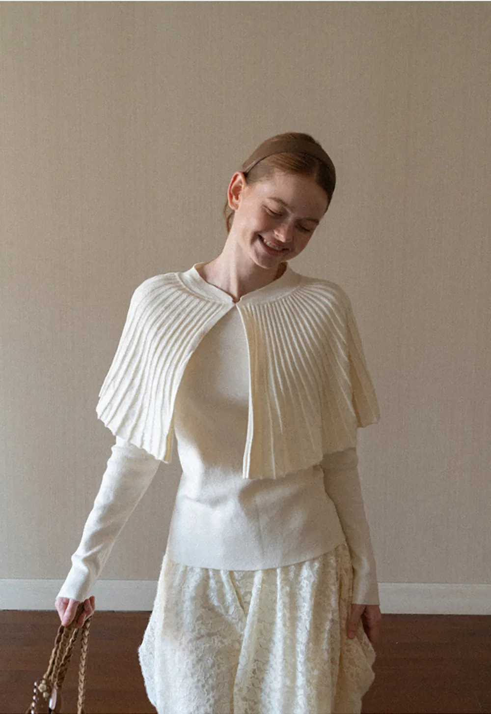 Fur Trimmed Ribbed Knit Cape Sweater