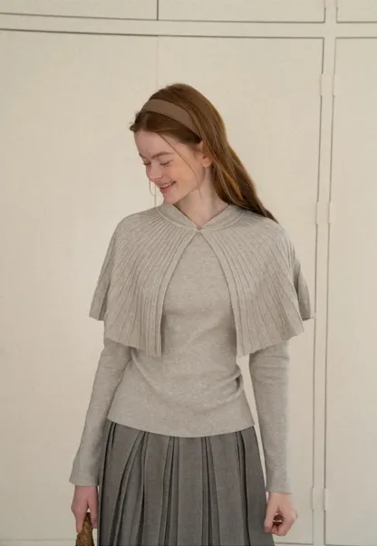 Fur Trimmed Ribbed Knit Cape Sweater