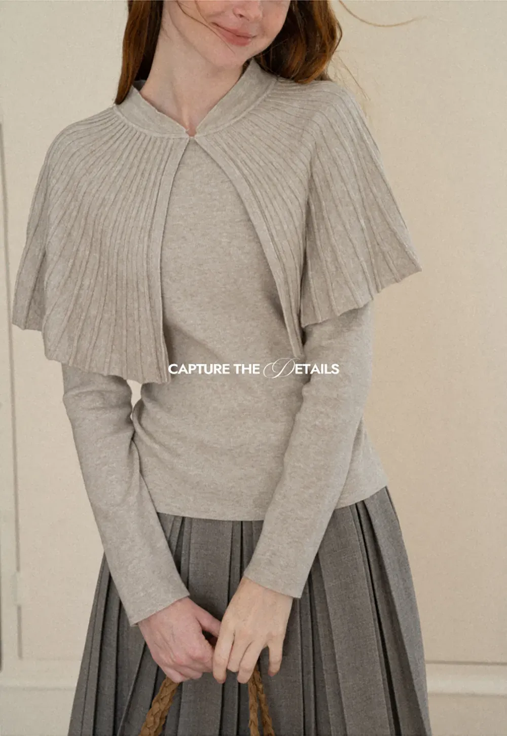 Fur Trimmed Ribbed Knit Cape Sweater