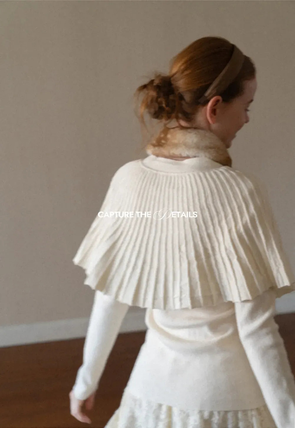 Fur Trimmed Ribbed Knit Cape Sweater