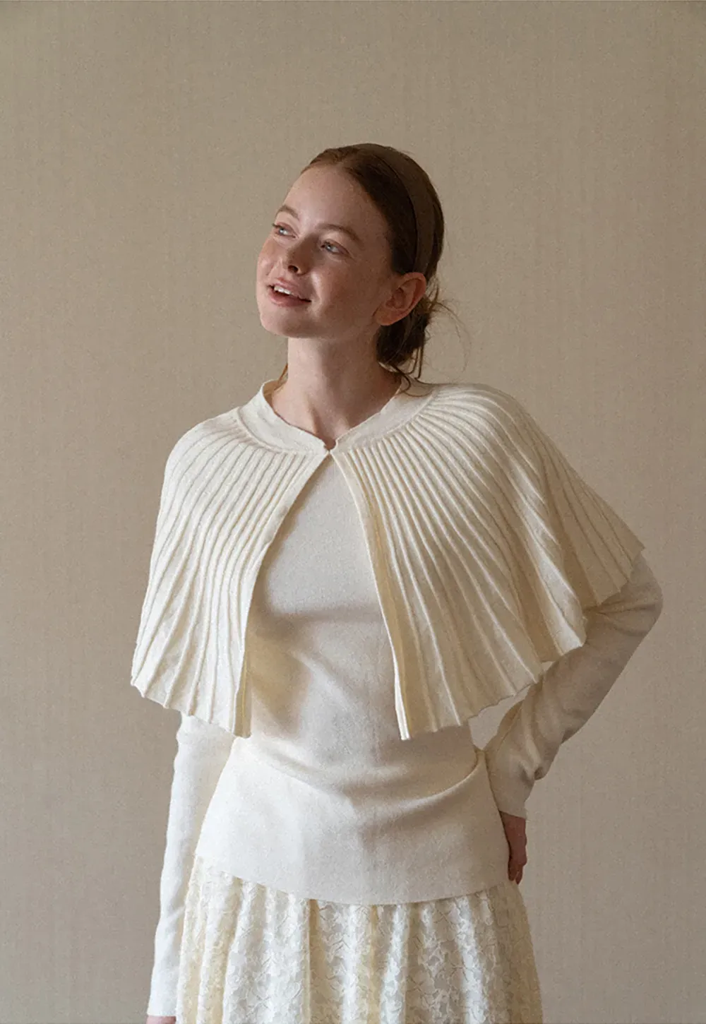 Fur Trimmed Ribbed Knit Cape Sweater