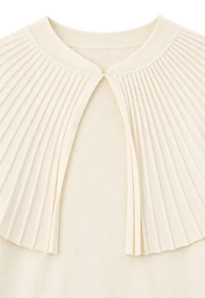 Fur Trimmed Ribbed Knit Cape Sweater