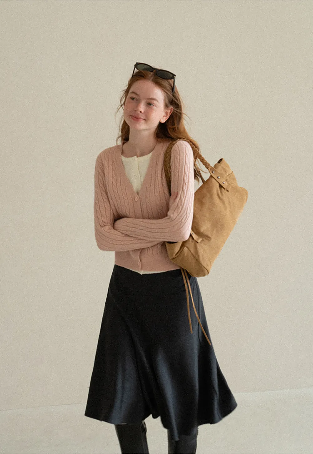 Cable Knit V Neck Button Front Cardigan
